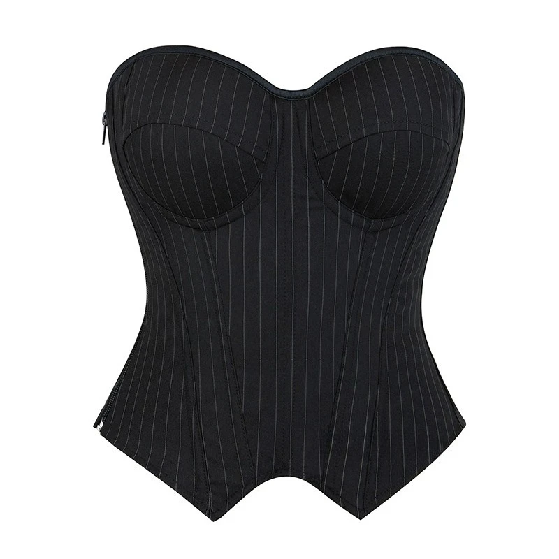 Bestseller Women's Striped Blazer with Built-in Underwire Bra, Side Zipper & Boned Corset Design - Slim Fit Fashion Jacket - Image 7