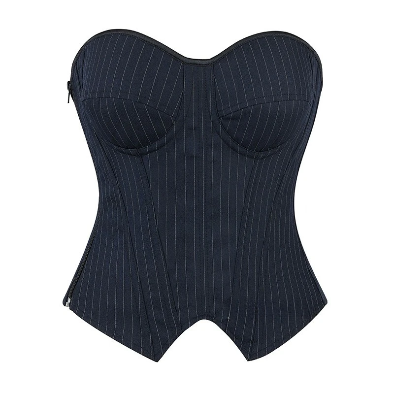Bestseller Women's Striped Blazer with Built-in Underwire Bra, Side Zipper & Boned Corset Design - Slim Fit Fashion Jacket - Image 9